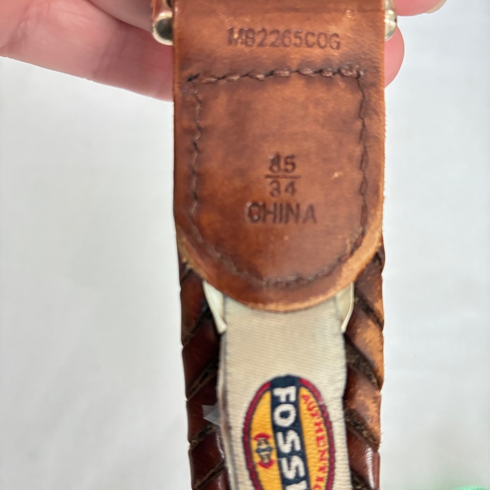 Y2K Fossil Braided Belt Mens 34 Brown Woven Leather Western Boho Vintage - Picture 4 of 9
